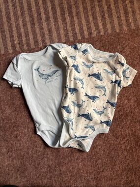 Baby Whale Short-Sleeve One-Piece Bodysuits - Light Blue & Cream (Set of 2)